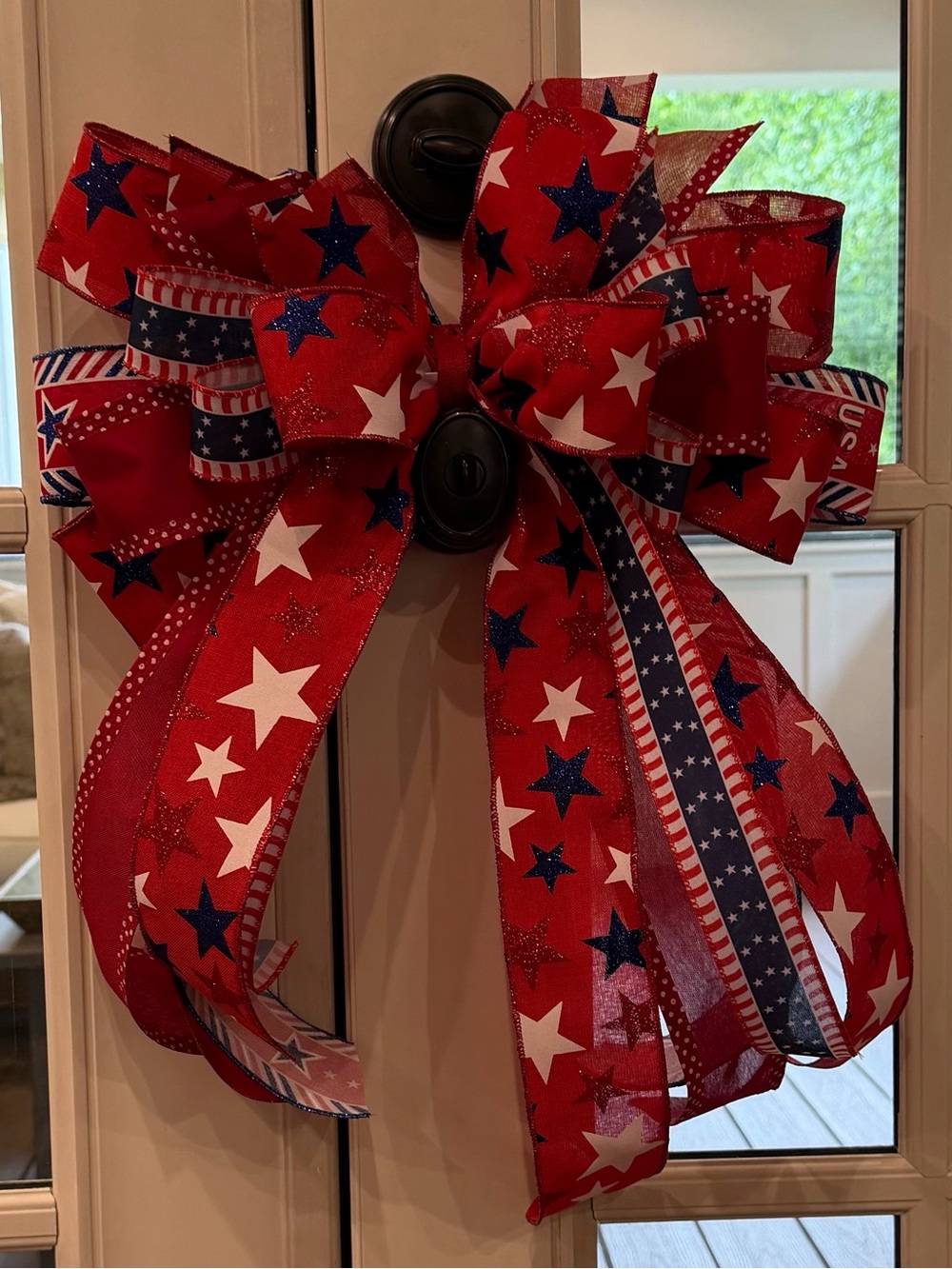 Festive Red Star Ribbon Bow - Patriotic Holiday Accent for mailbox or wreath